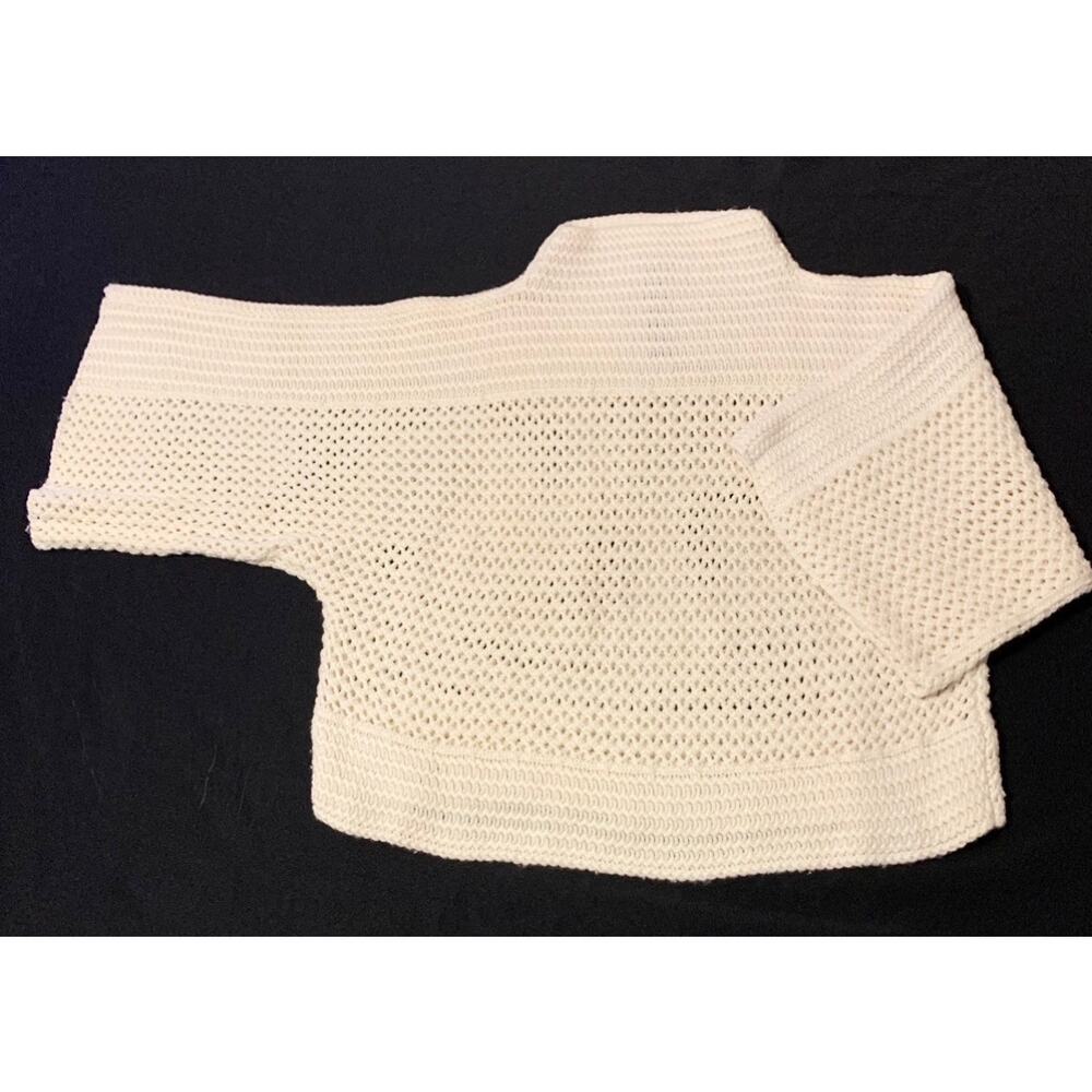 Black Label by Chico’s Womens L/XL  Ivory Open Weave Boxy Knit Top Dolman Sleeve - Picture 11 of 12